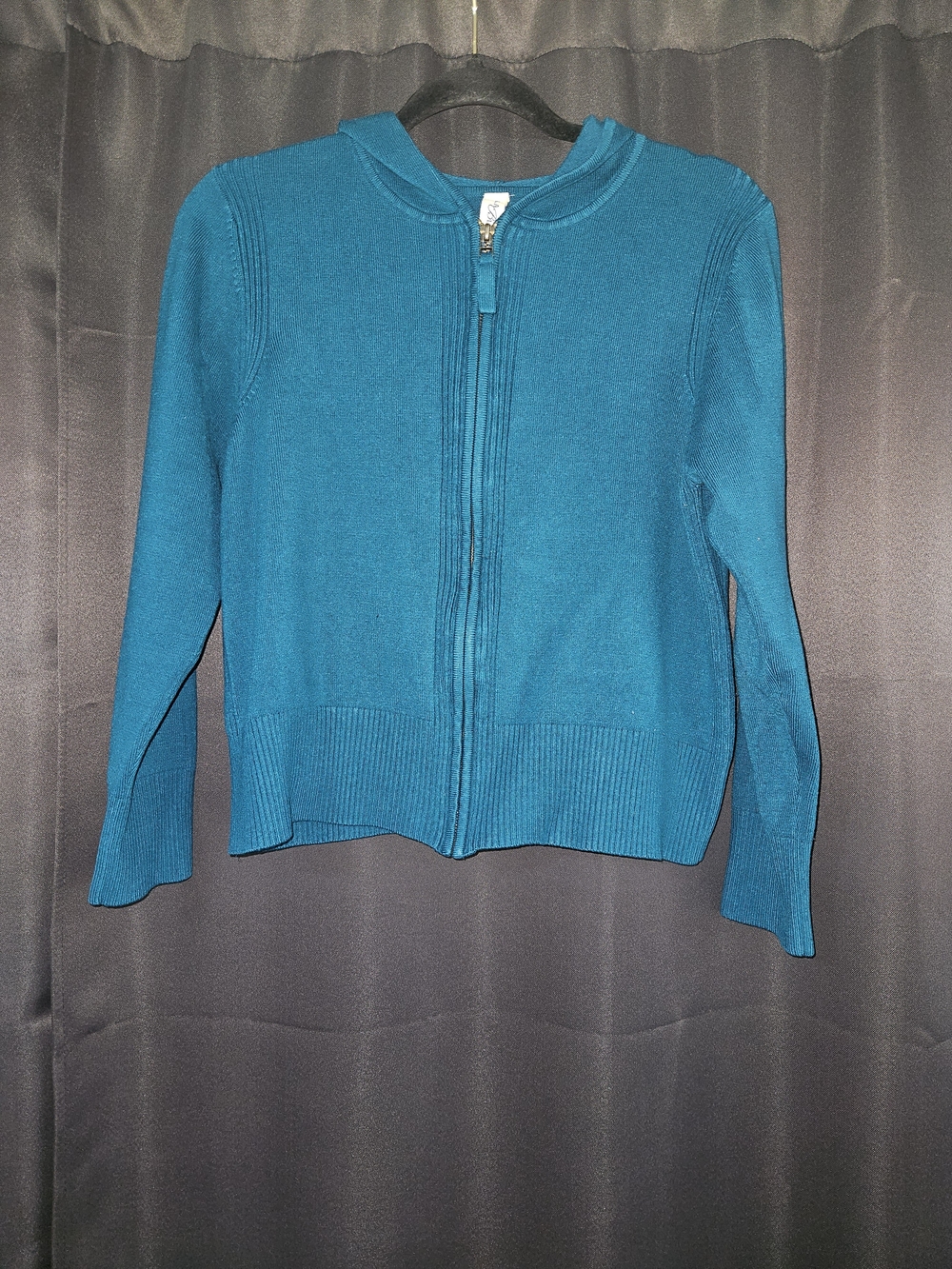 Vtg L.A. Blues Teal Knit Zip Up Hoodie Sweater XL